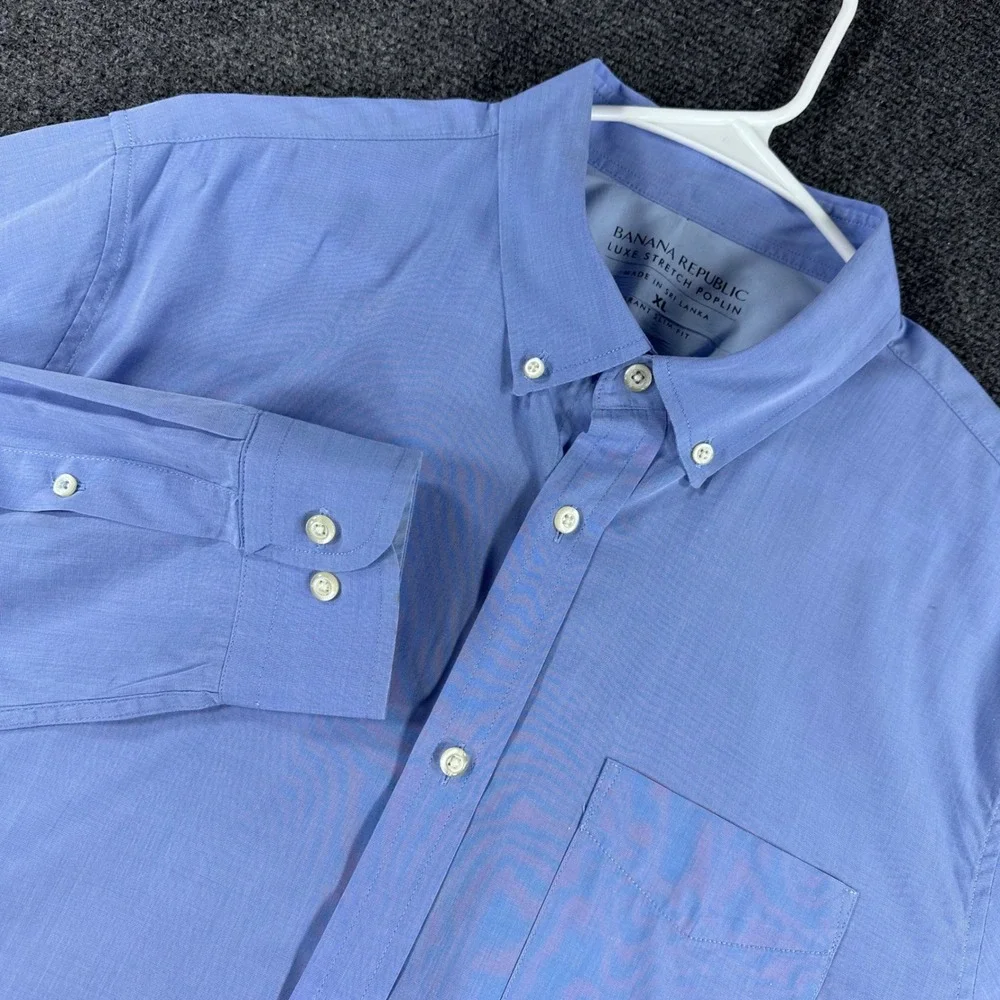Banana Republic Button Down Mens XL Blue Luxe Stretch Poplin Grant Slim Fit